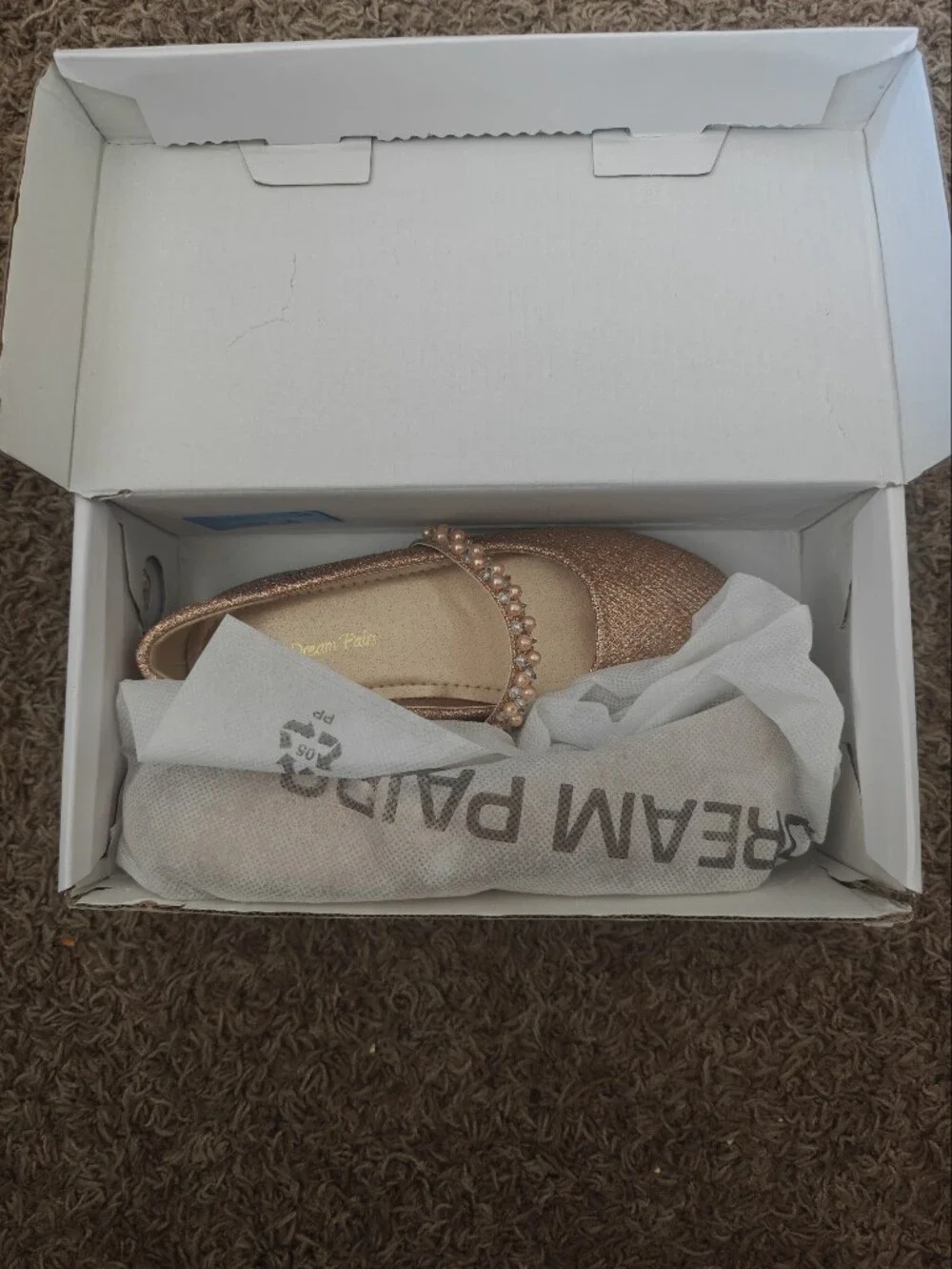 Girl's Glitter Pearl Strap Flats - Rose Gold Size 1